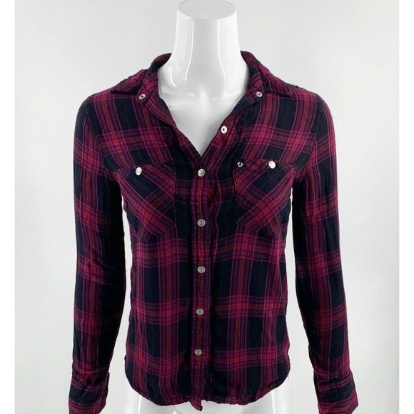 True Religion Snap Up Shirt Womens XS Red Black - Picture 1 of 6